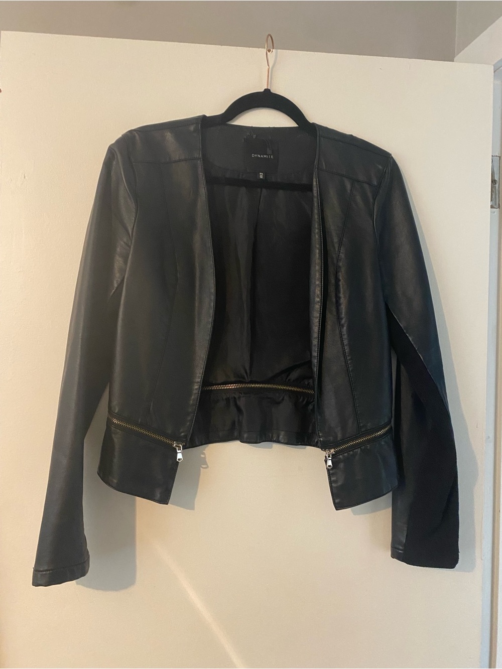Dynamite Black Faux Leather Open-Front Jacket
